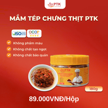 Mắm Tép Chưng Thịt PTK Chuẩn ISO, OCOP Hộp 180gr – Đặc Sản Việt Nam – Thịt Chưng Mắm Tép Ngon