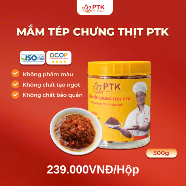 Mắm Tép Chưng Thịt PTK Chuẩn ISO, OCOP Hộp 500gr - Đặc Sản Việt Nam - Thịt Chưng Mắm Tép Ngon